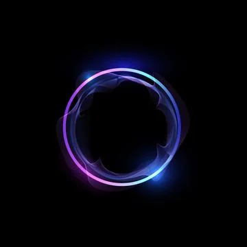 Neon gradient line circle frame with wavy motion blur effect, vector glowing Stock Illustration