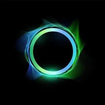 Neon gradient line circle frame with motion blur effect, vector glowing green Stock Illustration