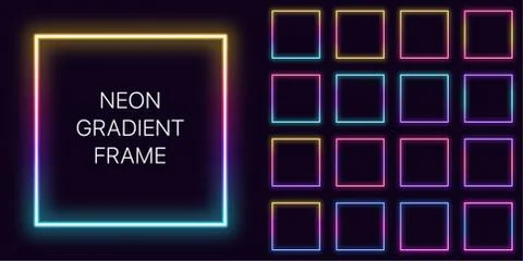 Neon gradient square Frame with copy space. Templates set of Neon gradient qu Stock Illustration