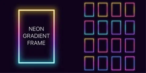 Neon gradient vertical rectangle Frame with copy space. Templates set of Neon 스톡 일러스트