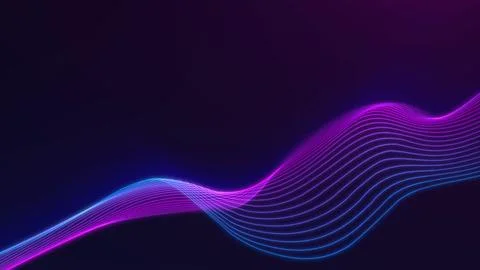 Neon gradient wave lines on dark background. Vibrant abstract motion with p.. Stock Illustration