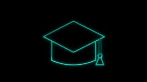 Neon graduation cap animation on black background. Neon graduation cap digi.. Stock Footage 336896119