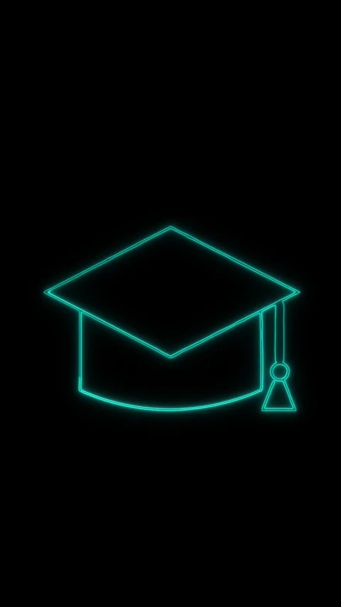 Neon graduation cap animation on black background. Neon graduation cap digi.. Stock Footage 345967289