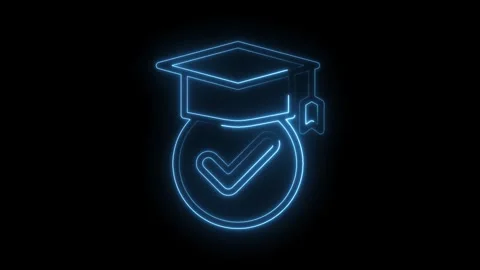 Neon graduation cap with check mark glows symbolizing education success and.. Stock Footage 346007553