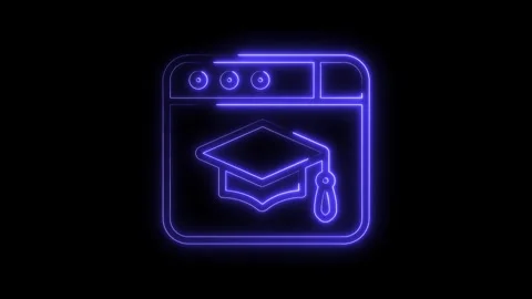 Neon graduation cap glowing inside browser window for online education concep Stock Footage 312448762