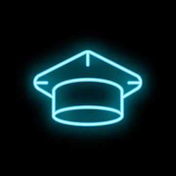 Neon graduation cap shining on black background Stock Illustration