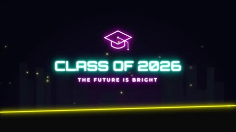 Neon graduation class of 2026 title animation on dark background Stock Footage 336879335
