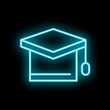 Neon graduation hat icon glowing on dark background Stock Illustration