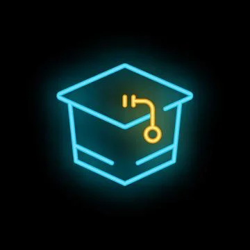 Neon graduation hat icon symbolizing online education and e learning Illustrazione stock