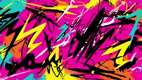 Neon Graffiti Background With Black Scribbles and Yellow Lightning Video stock 315504537