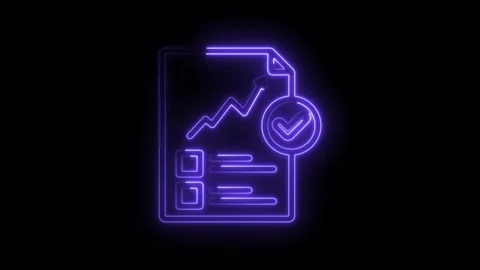 Neon graph analytics report checklist success icon glowing purple on black .. Stock Footage 346141900