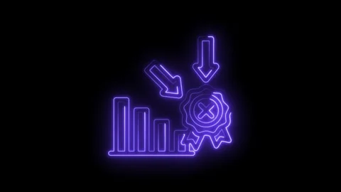 Neon graph decline with cross mark badge and down arrows abstract concept o.. 库存影片 346112648