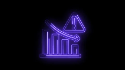 Neon graph down arrow warning sign glowing purple abstract business finance Stock Footage 333960555