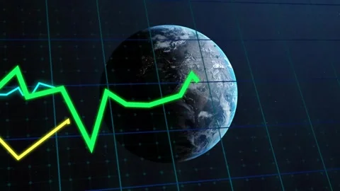 Neon graph lines entering from left sweeping across planet, showing global data, Stock Footage 329751040