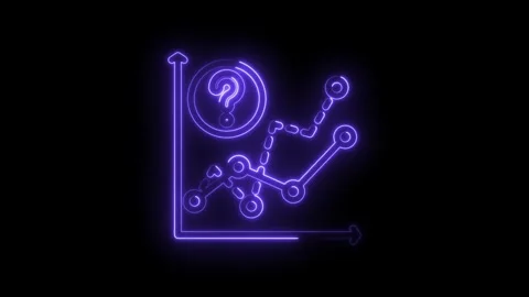 Neon graph with question mark and upward arrow showing uncertainty in data Stock Footage 333960577