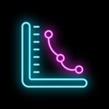 Neon graph showing decreasing trend on chart Stock Illustration