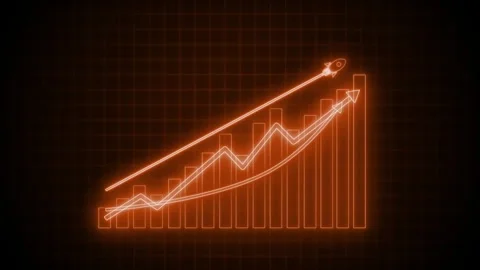 Neon Graph with Upward Trend and Rocket Animation, Business Metrics Growth .. Stock Footage 311715065