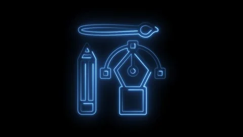 Neon graphic design elements animation showing pencil,brush,and pen tool icon on Stock Footage 322962012