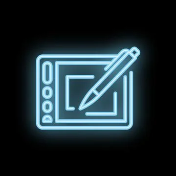 Neon graphic tablet drawing icon illustrating digital art creation Ilustración de archivo