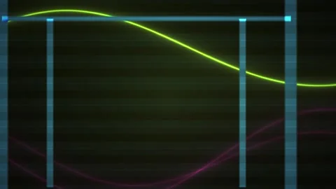 Neon graphs on black background with grid lines. Stock Footage 335964045