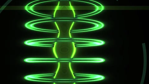Neon Green 3d Abstract Rings Rotating in a Futuristic Dark Space Stock Footage 343736568