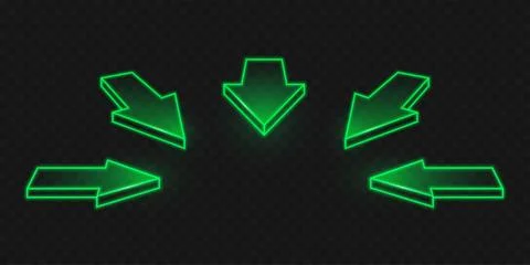 Neon green 3d arrows set on transparent background Stock Illustration