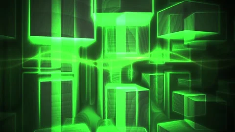 Neon Green Abstract 3d Cubes and Glowing Geometric Blocks Motion Background Stock Footage 343736641