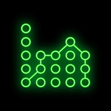 Neon green abstract network graph glowing on black background Stock Illustration