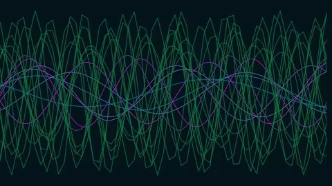 Neon green abstract wavy lines pattern on dark background Stock Footage 341059391