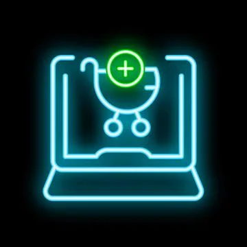 Neon green add to cart button on laptop screen showing online shopping concep Stock Illustration