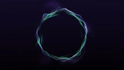 Neon green and blue data wave ring, 4K 60fps seamless loop with cyber lines.. Stockbeeldmateriaal 336784420
