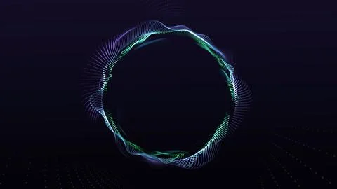 Neon green and blue data wave ring on a dark background, a futuristic inter.. Stock Illustration