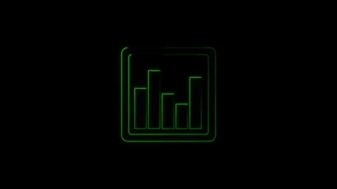 Neon green bar chart icon line animation appearing on black background clip. Stock Footage 346292721