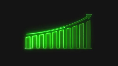 Neon green bar graph with upward arrow on black. Bar graph image. Professio.. Stock Footage 337130881