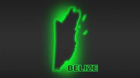 Neon Green Belize Map Outline Futuristic Digital Glow Halftone Illustration Stock Illustration