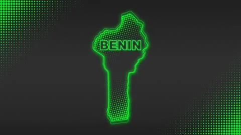 Neon Green Benin Map Outline Futuristic Digital Glow Halftone Illustration Stock Illustration