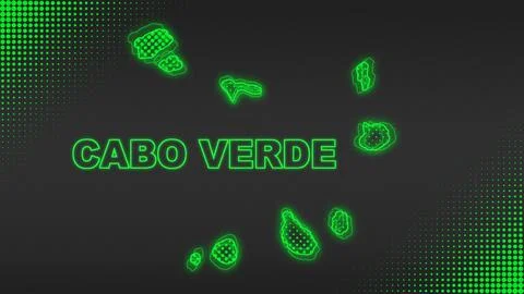 Neon Green Cabo Verde Map Outline Futuristic Digital Glow Halftone Illustration Stock Illustration