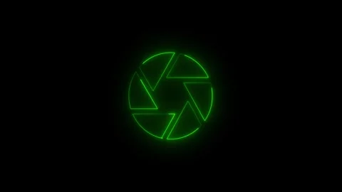 Neon green Camera Shutter Icon Animation on Black Background.Glowing apertu.. Stock Footage 340601211