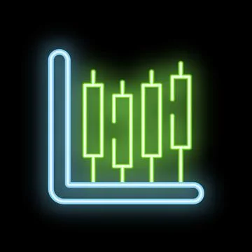 Neon green candlestick chart showing market data on black background Stock Illustration