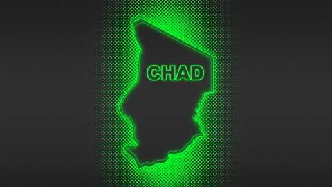 Neon Green Chad Map Outline Futuristic Digital Glow Halftone Illustration Stock Illustration