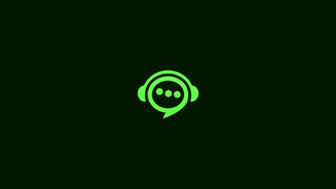 Neon green chat bubble with headphones and three dots logo on dark green an.. Stock Footage 321854909