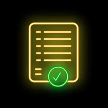 Neon green check mark on document symbolizing completion Illustrazione stock