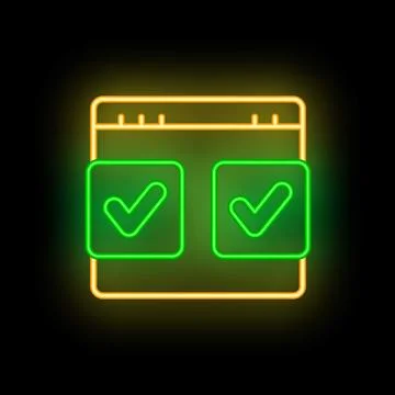 Neon green check mark icon in browser window on black background 스톡 일러스트
