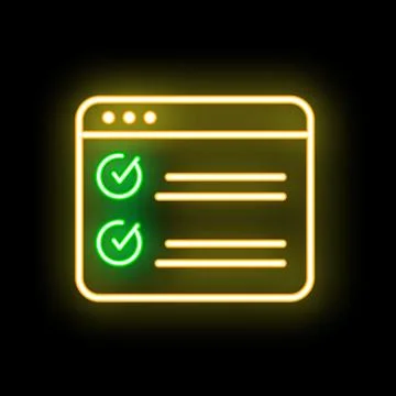 Neon green check mark icon showing completing tasks in browser window Stock Illustration