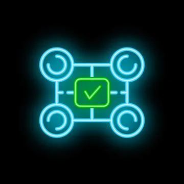 Neon green check mark inside a flowchart on black background 스톡 일러스트
