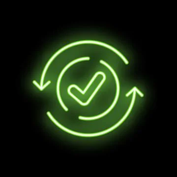 Neon green check mark rotating in continuous cycle Stock Illustration