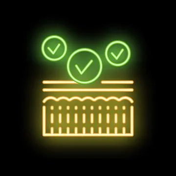 Neon green check marks validating layers of product in ecommerce interface Illustrazione stock