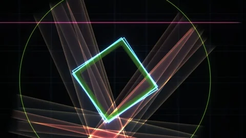 Neon Green Circle and Diamond Motion on Futuristic Digital Grid Stock Footage 343737021