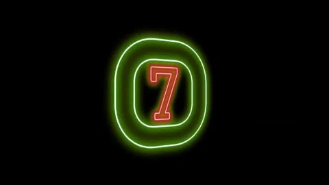 Neon Green Circle and Red Number 7 Animation Clip 库存影片 333489646