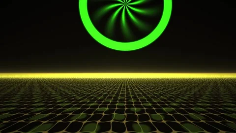Neon Green Circle on Black Background with Yellow Line and Grid Pattern. Stock Footage 336248149